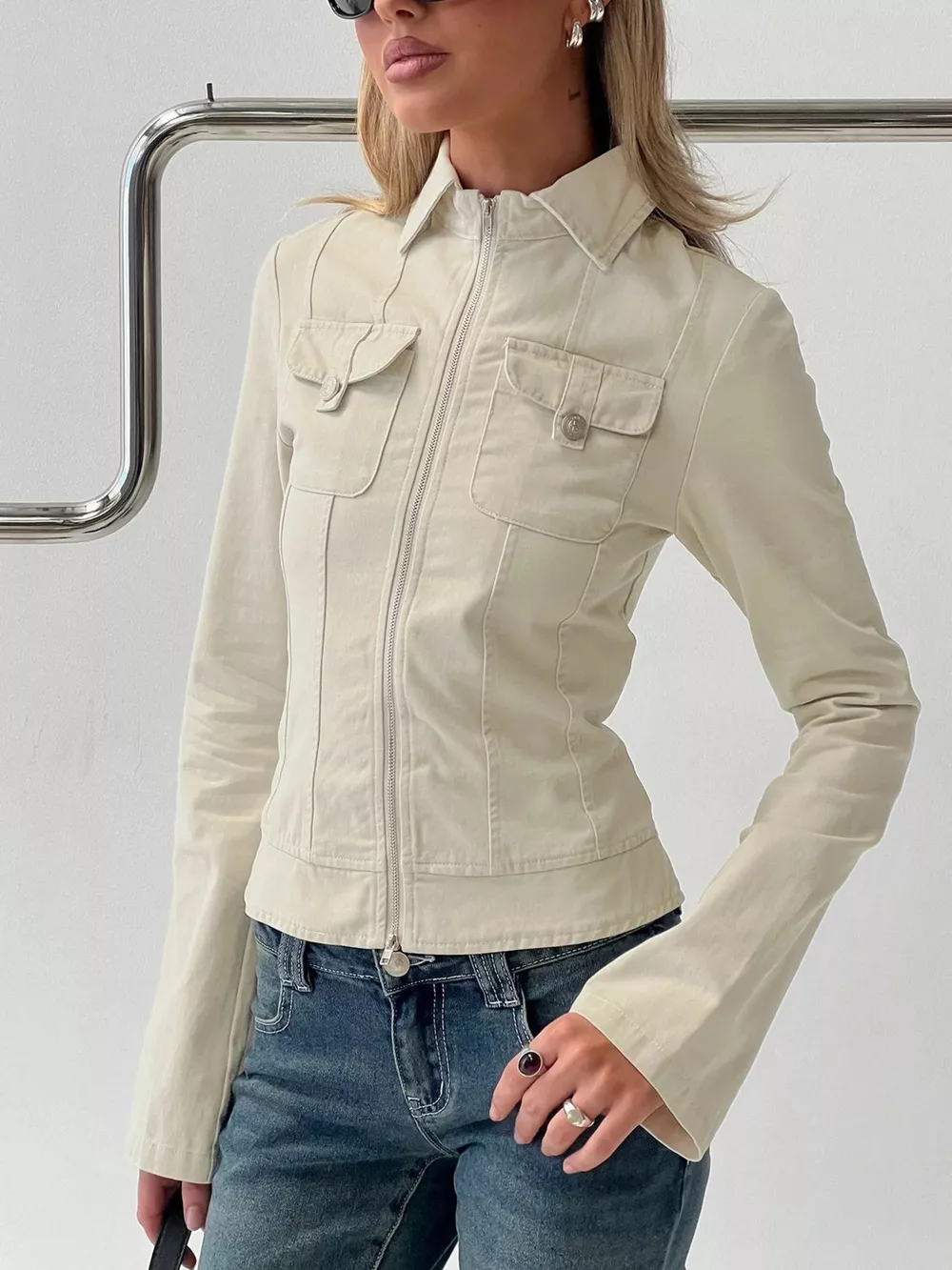 Slim-Fit Utility Zip-Up Cropped Jacket, image 6