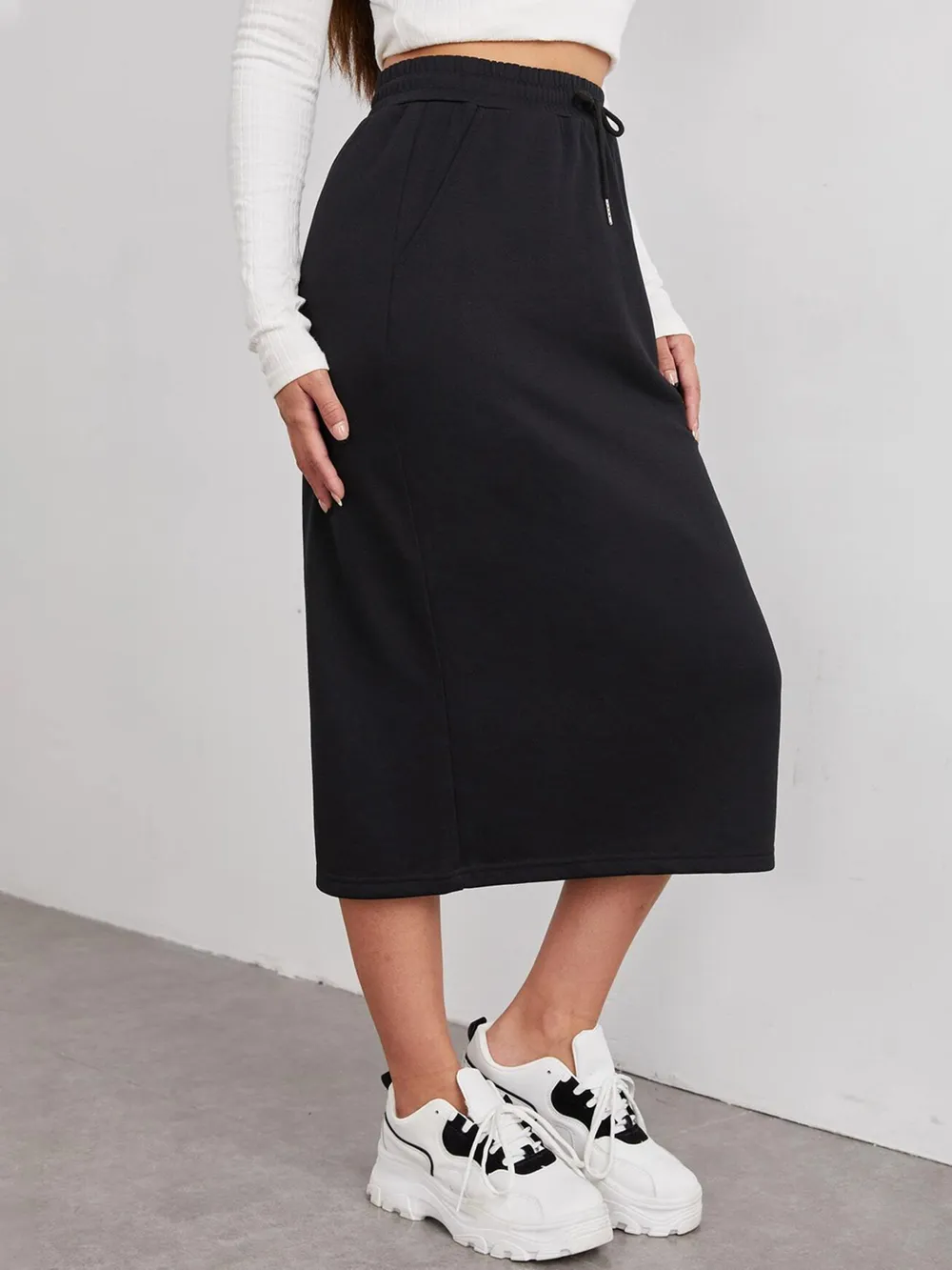 Slit Drawstring Midi Skirt, image 4
