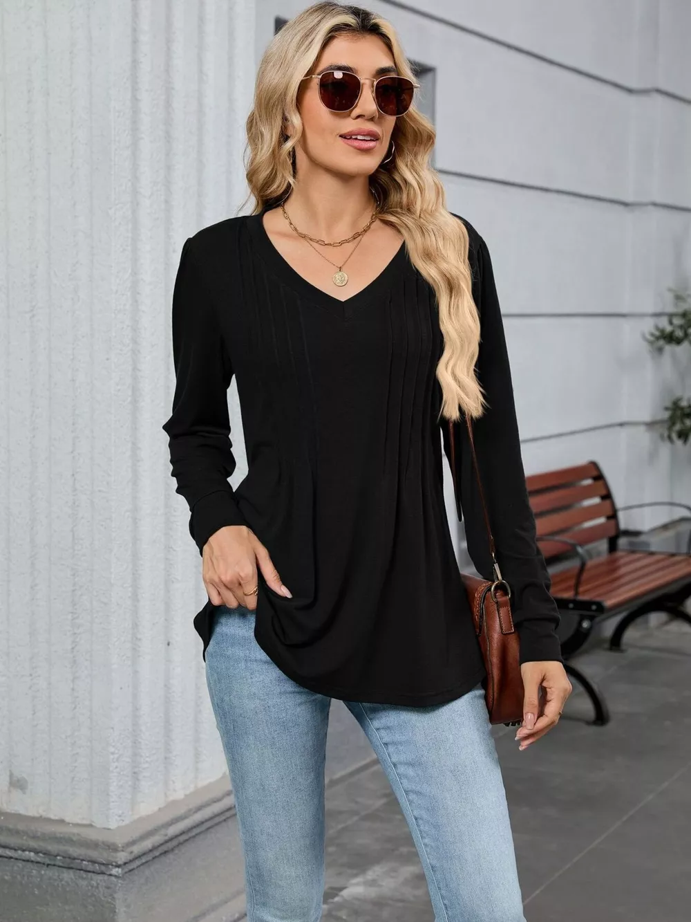 V-Neck Long Sleeve Relaxed Fit T-Shirt, image 22