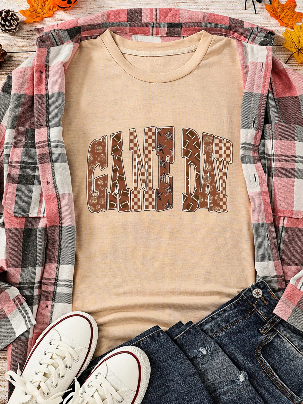 Full Size GAME DAY Checkered Letter Graphic T Shirt Plus Size, image 2