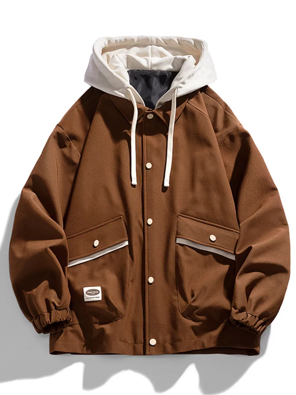Men's Plus Size Two-Tone Hooded Button-Up Jacket, image 3