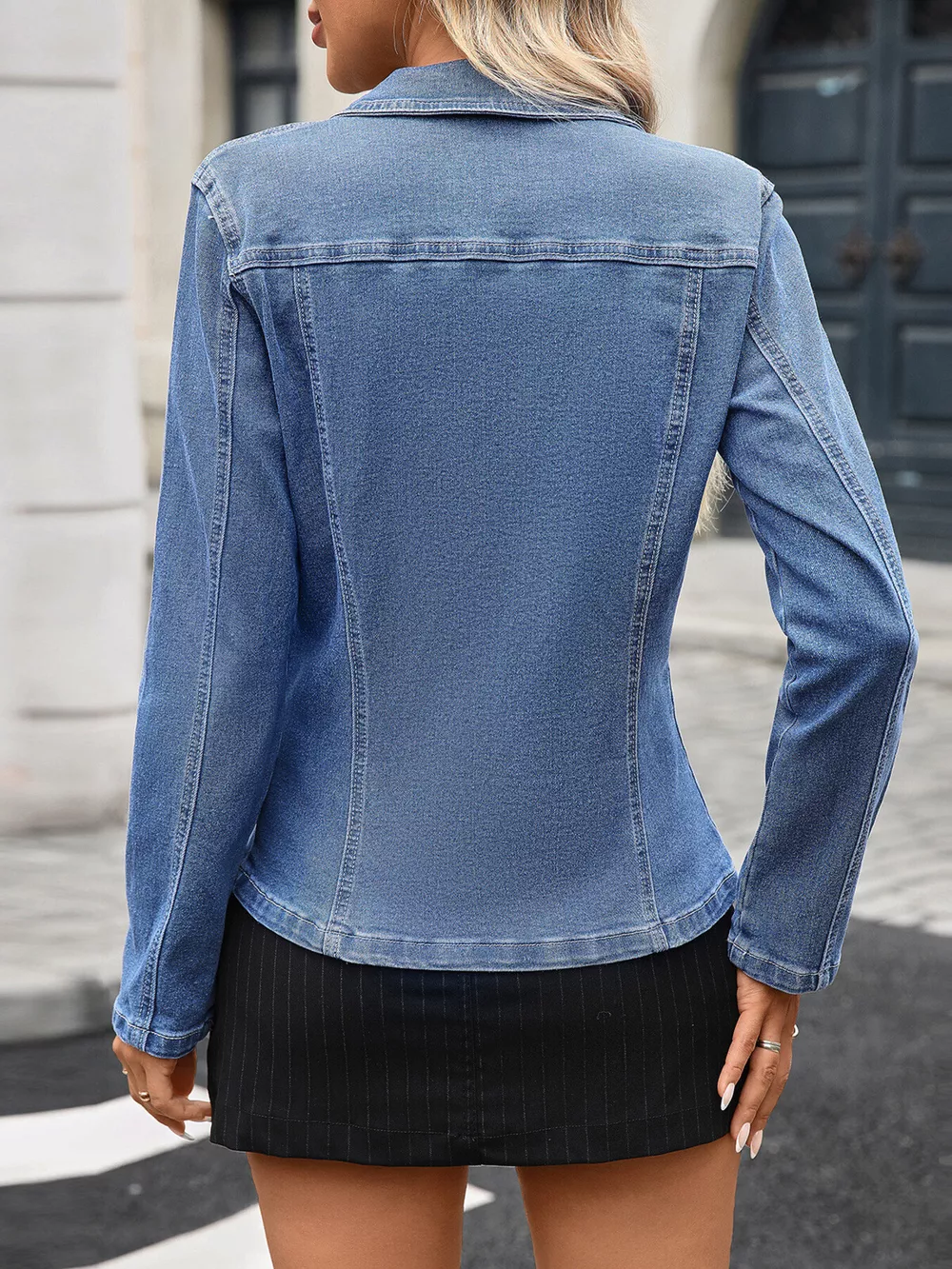 Button Up Long Sleeve Denim Jacket, image 7
