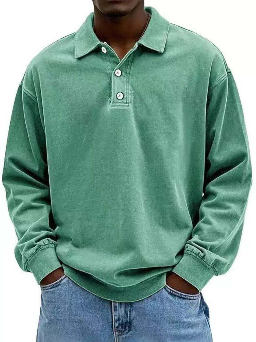 Men's Full Size Washed Long Sleeve Polo Plus Size, image 6
