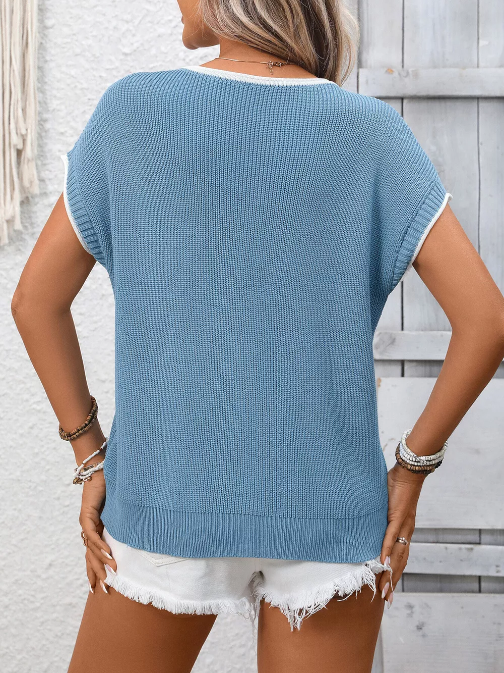 Contrast Trim Short Sleeve Sweater, image 6