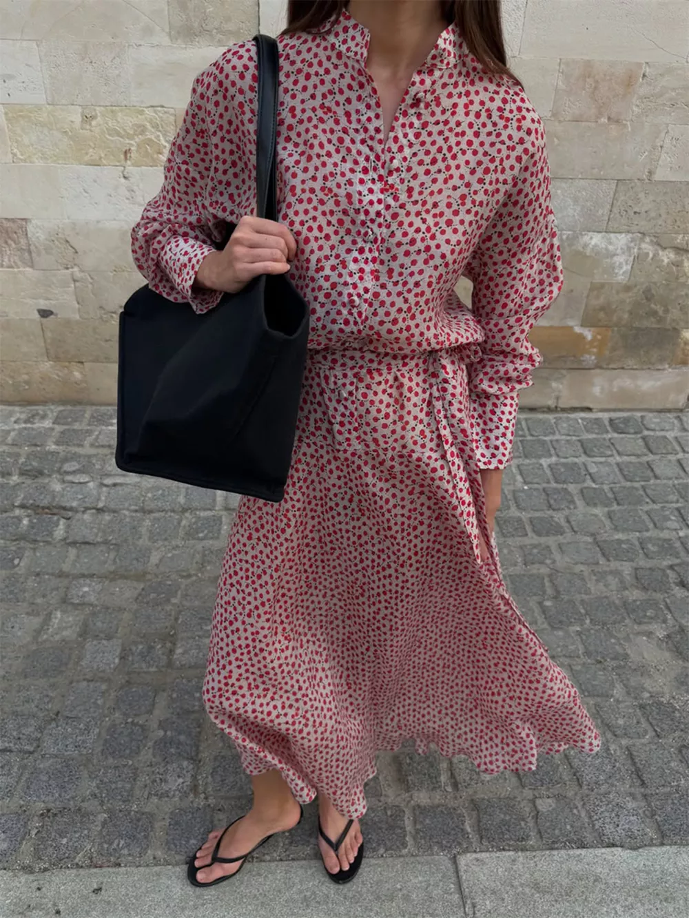 Floral Button Front Long Sleeve Dress, image 3