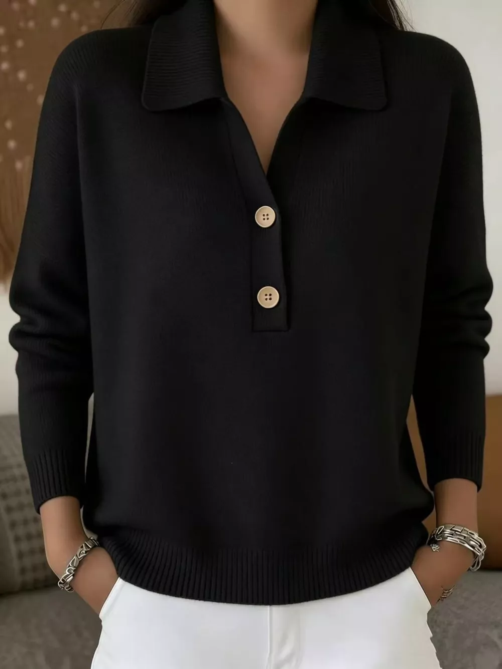 Full Size Button Detail Long Sleeve Sweater Plus Size, image 9