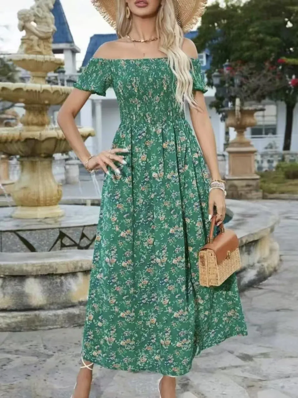 Full Size Slit Off-Shoulder Floral Midi Dress Plus Size, image 15