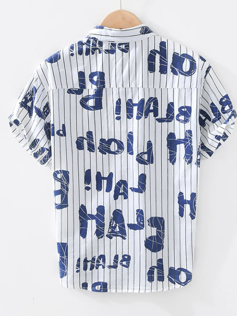 Men's Plus Size Letter Print Striped Short Sleeve Casual Shirt, image 2