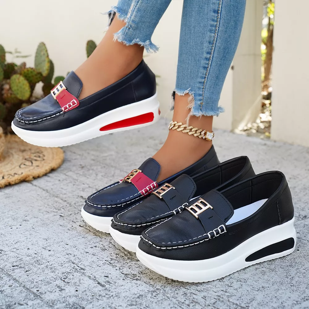 Metal Buckle Round Toe Slip-Ons, image 2