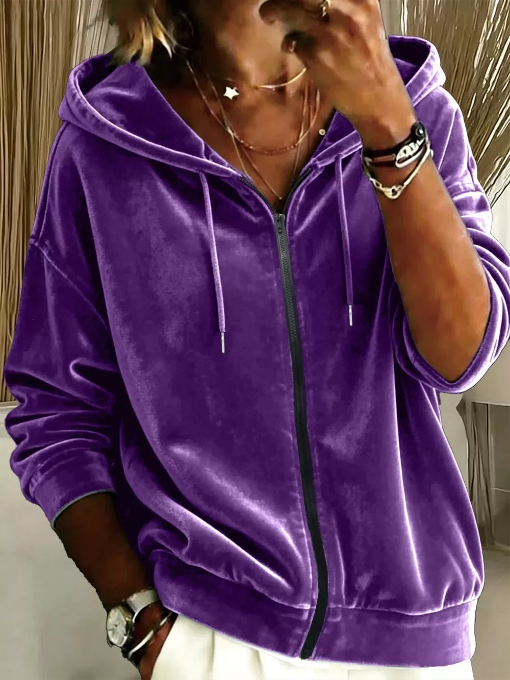 Full Size Velvet Zip-Up Hoodie Plus Size, image 9