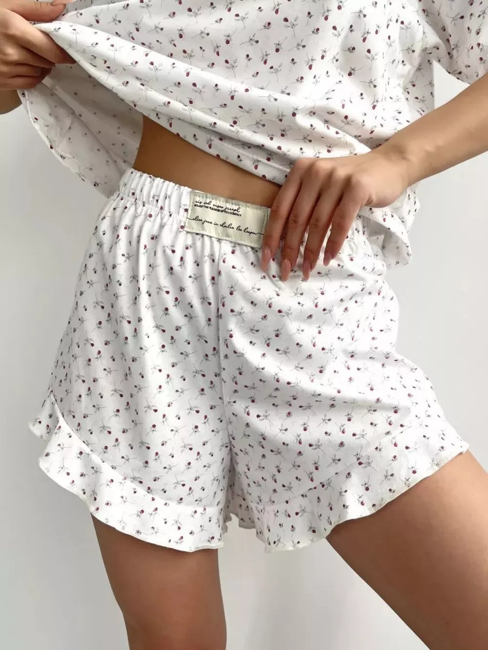 Floral Print Short Sleeve Top and Shorts Lounge Set, image 6