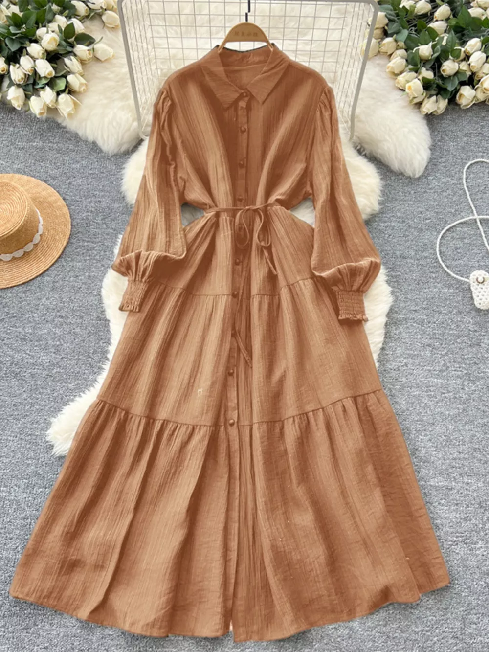 Button Down Tiered Long Sleeve Dress, image 14