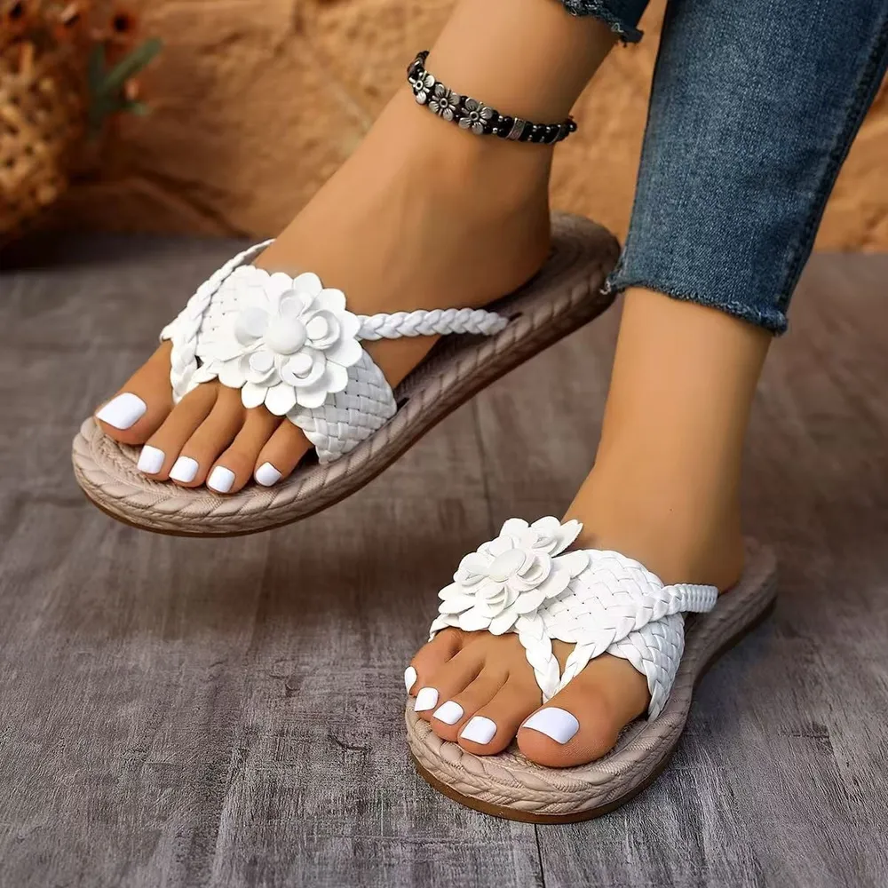 Flower Braided Espadrille Flat Sandals, image 5