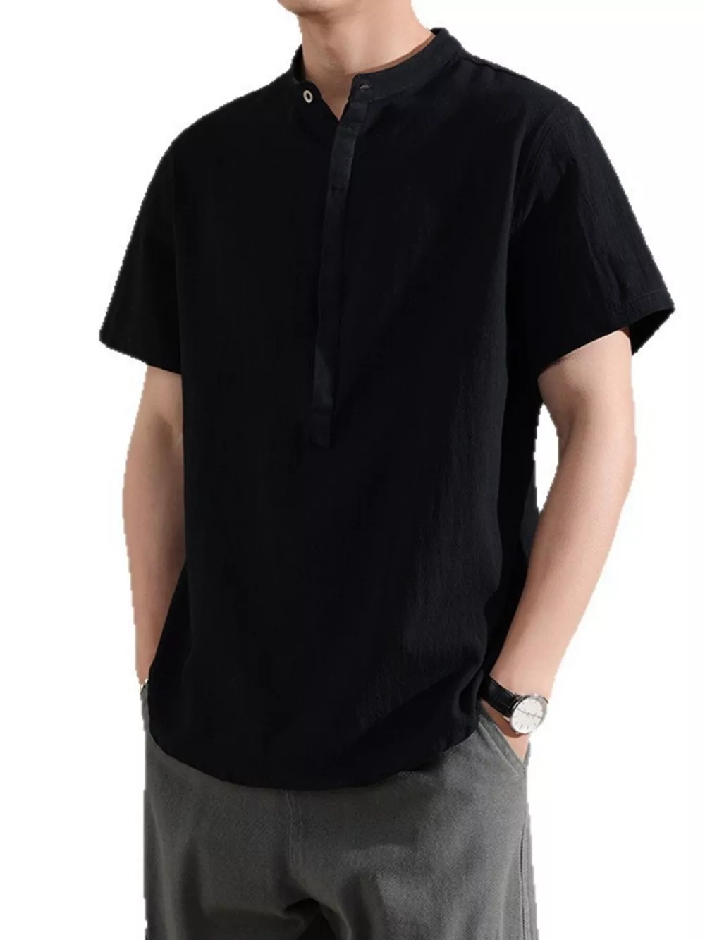 Men's Plus Size Button Detail Short Sleeve Shirt