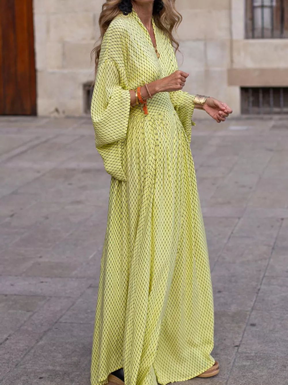 Elegant V-Neck Maxi Dress with Flowy Sleeves, image 6