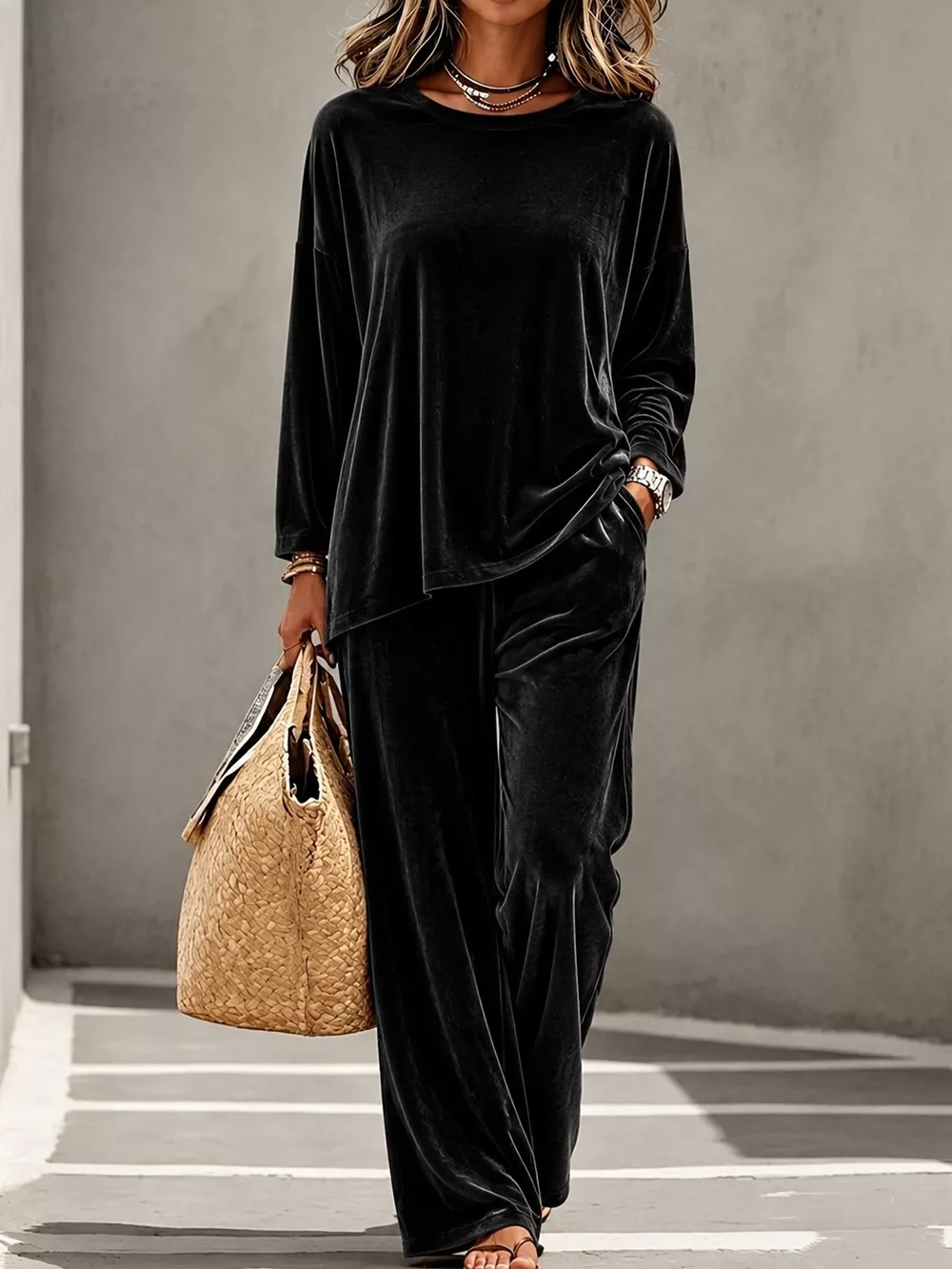 Full Size Velvet Long Sleeve Top and Pants Set Plus Size, image 7