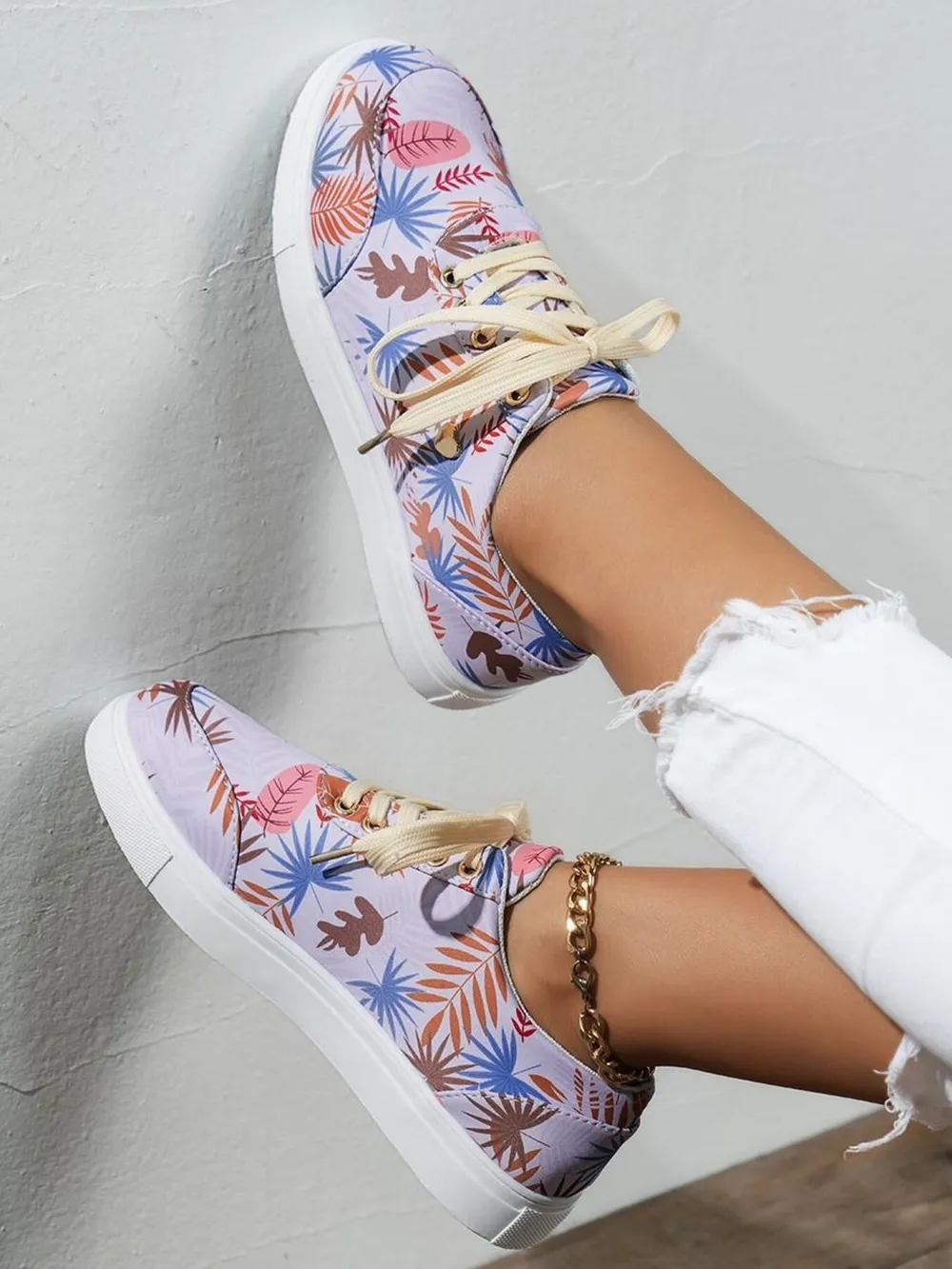 Tropical Leaf Print Canvas Sneakers, image 12