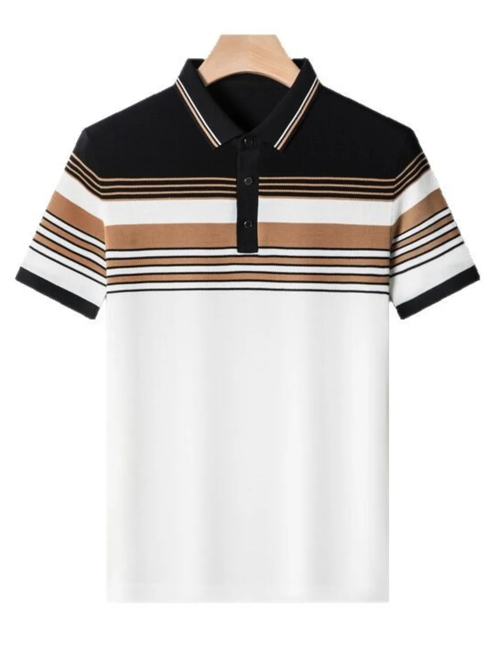 Men's Plus Size Striped Short Sleeve Polo, image 3