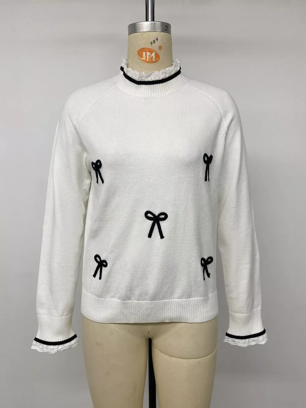 Bow-Embellished Lace Trim Sweater, image 8
