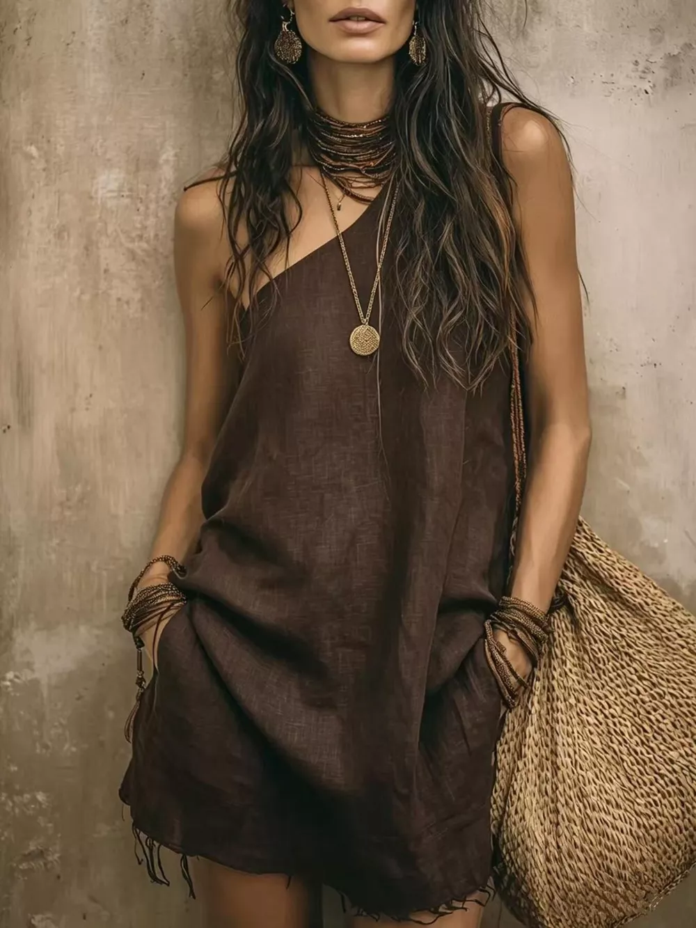 One-Shoulder Mini Dress with Frayed Hem, image 3
