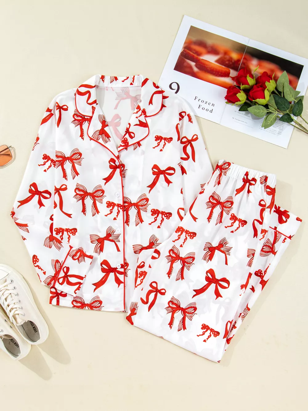 Christmas Bow Print Top and Pants 2pcs Pajama Set, image 3