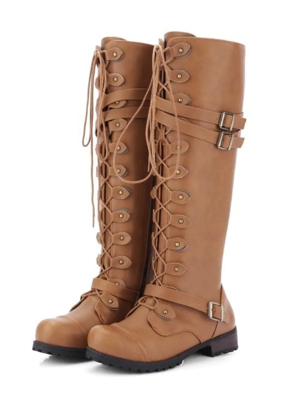 Lace-Up Boots with Buckle Straps, image 3