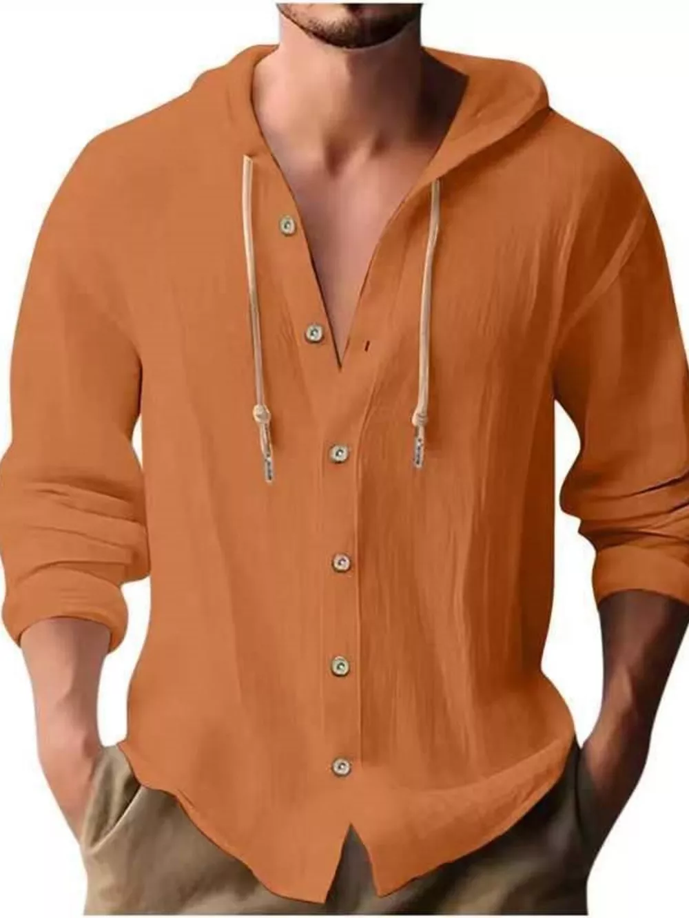 Men's Full Size Casual Button-Down Hooded Top Plus Size, image 14