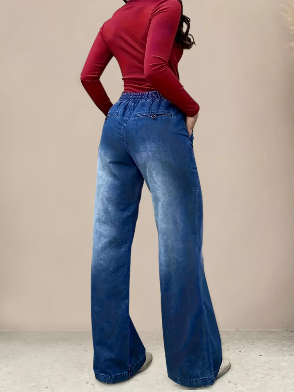 Drawstring Waist Wide Leg Jeans, image 4