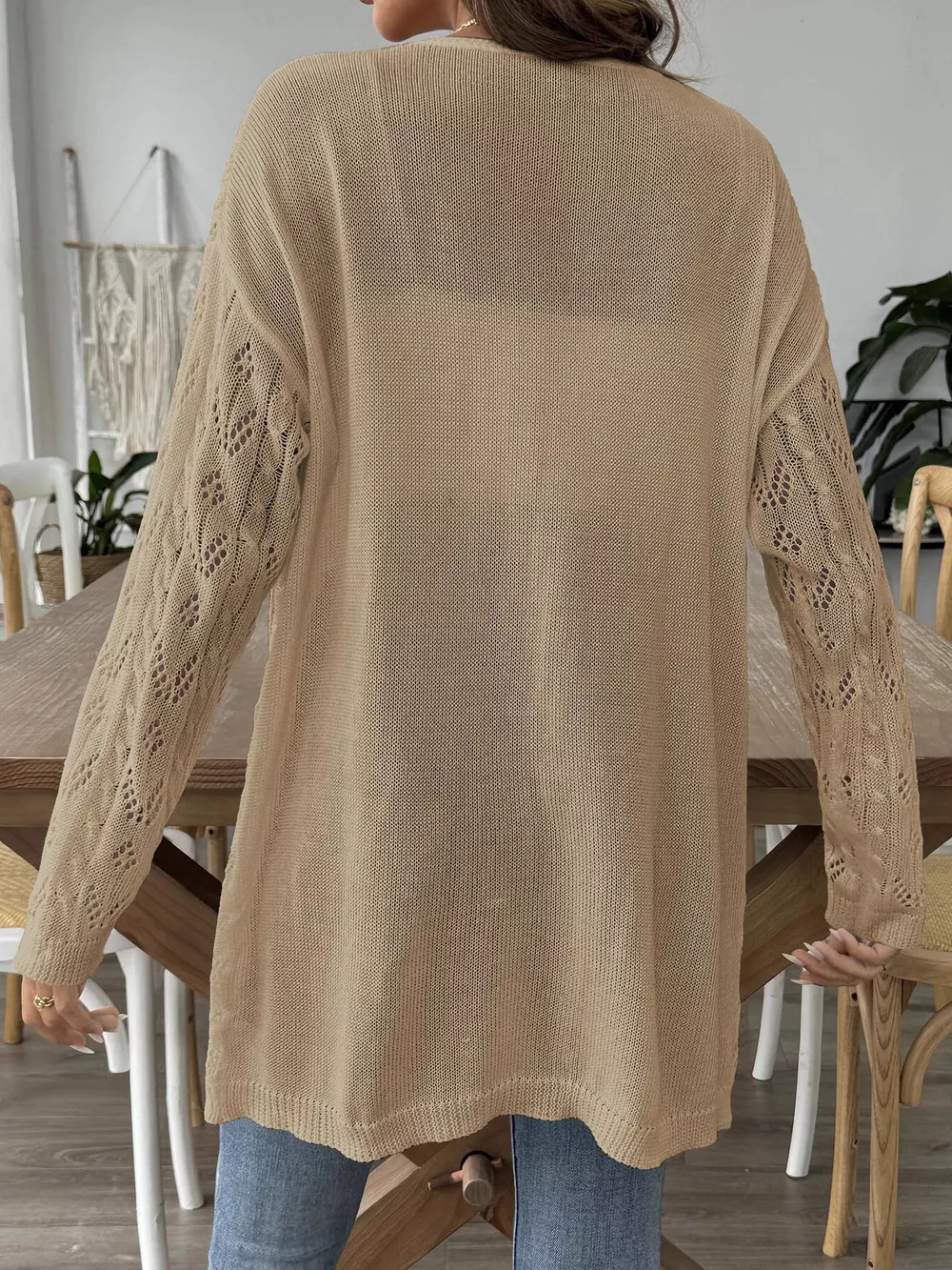 Openwork Open Front Knit Cardigan, image 10