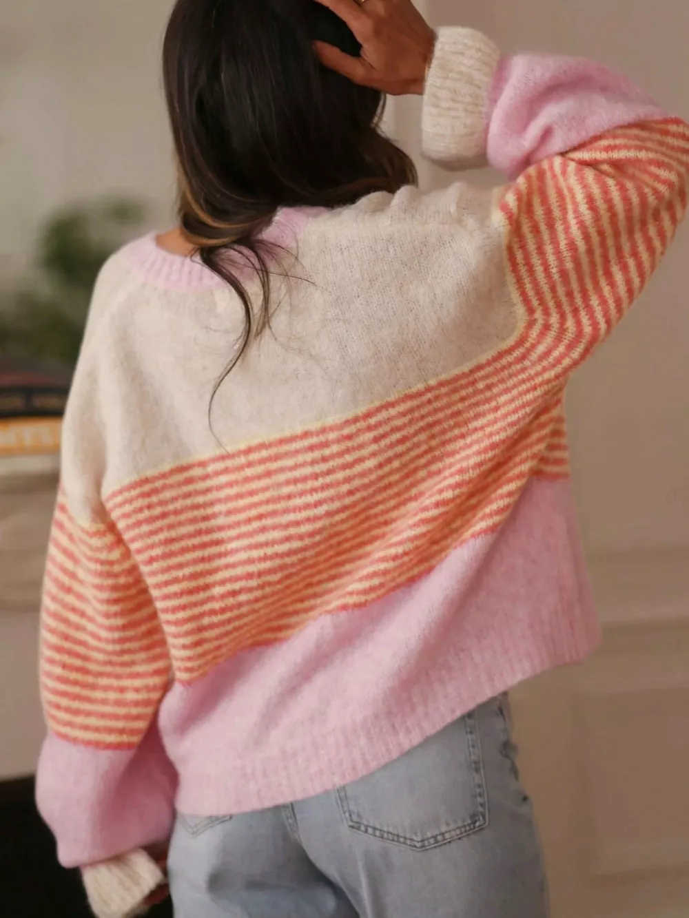 Striped Color-Block Button-Down Cardigan, image 4