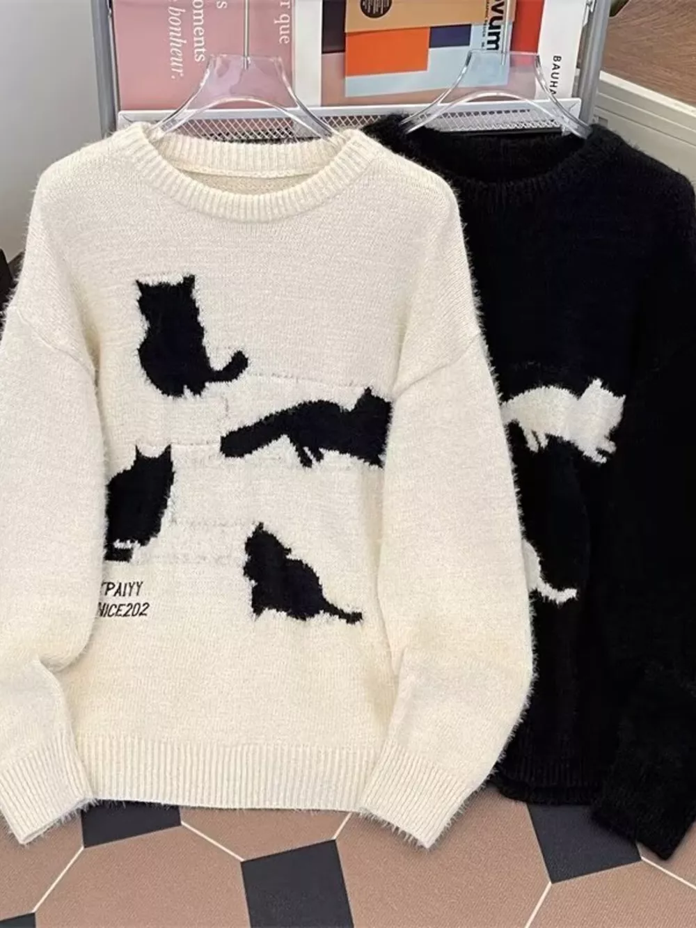 Men's Plus Size Cute Cat Pattern Knitted Pullover, image 5