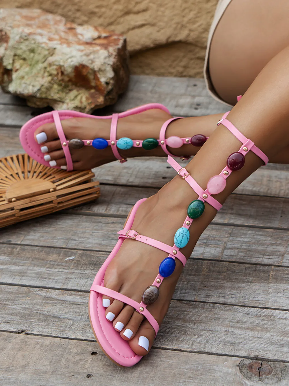 Multiple Adjustable Ankle Straps Sandals with Buckle, image 4