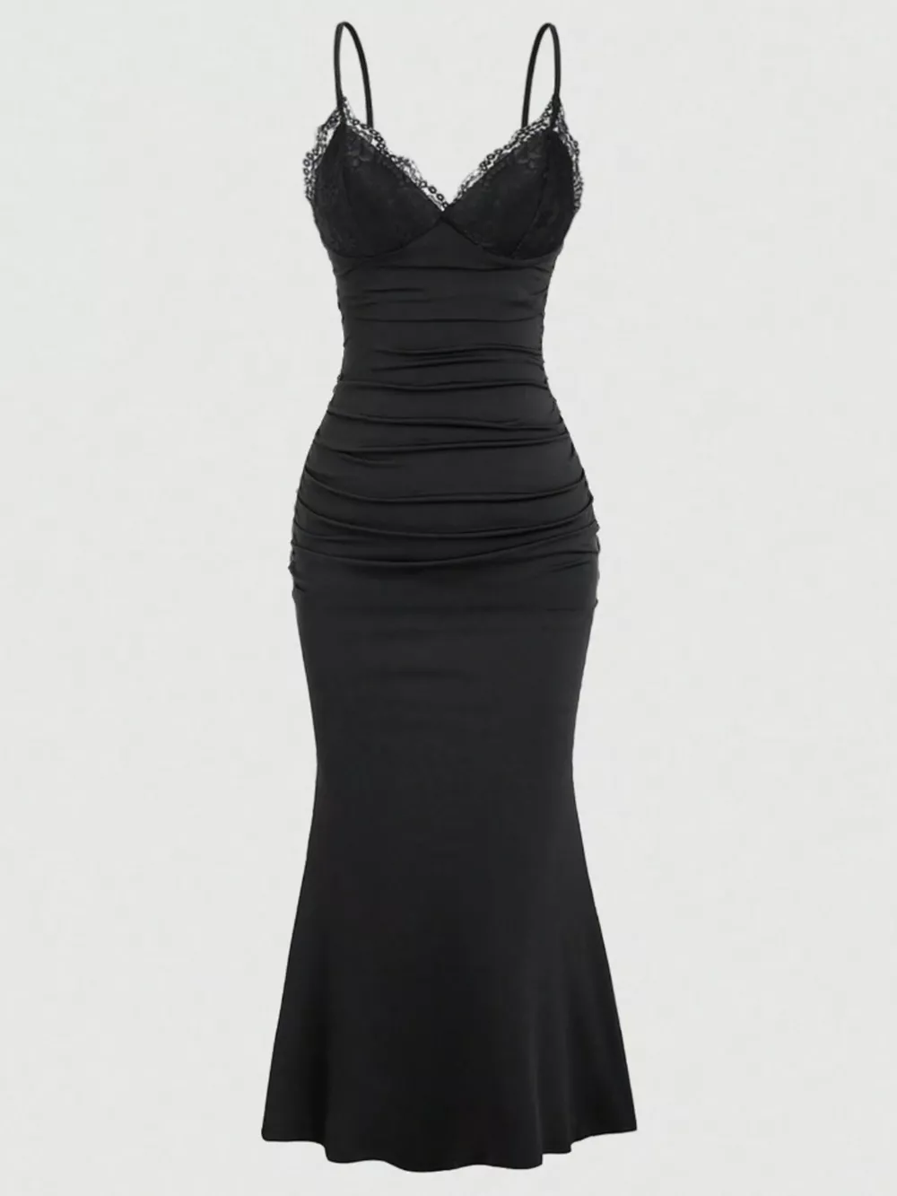 Lace Trim Ruched Mermaid Dress