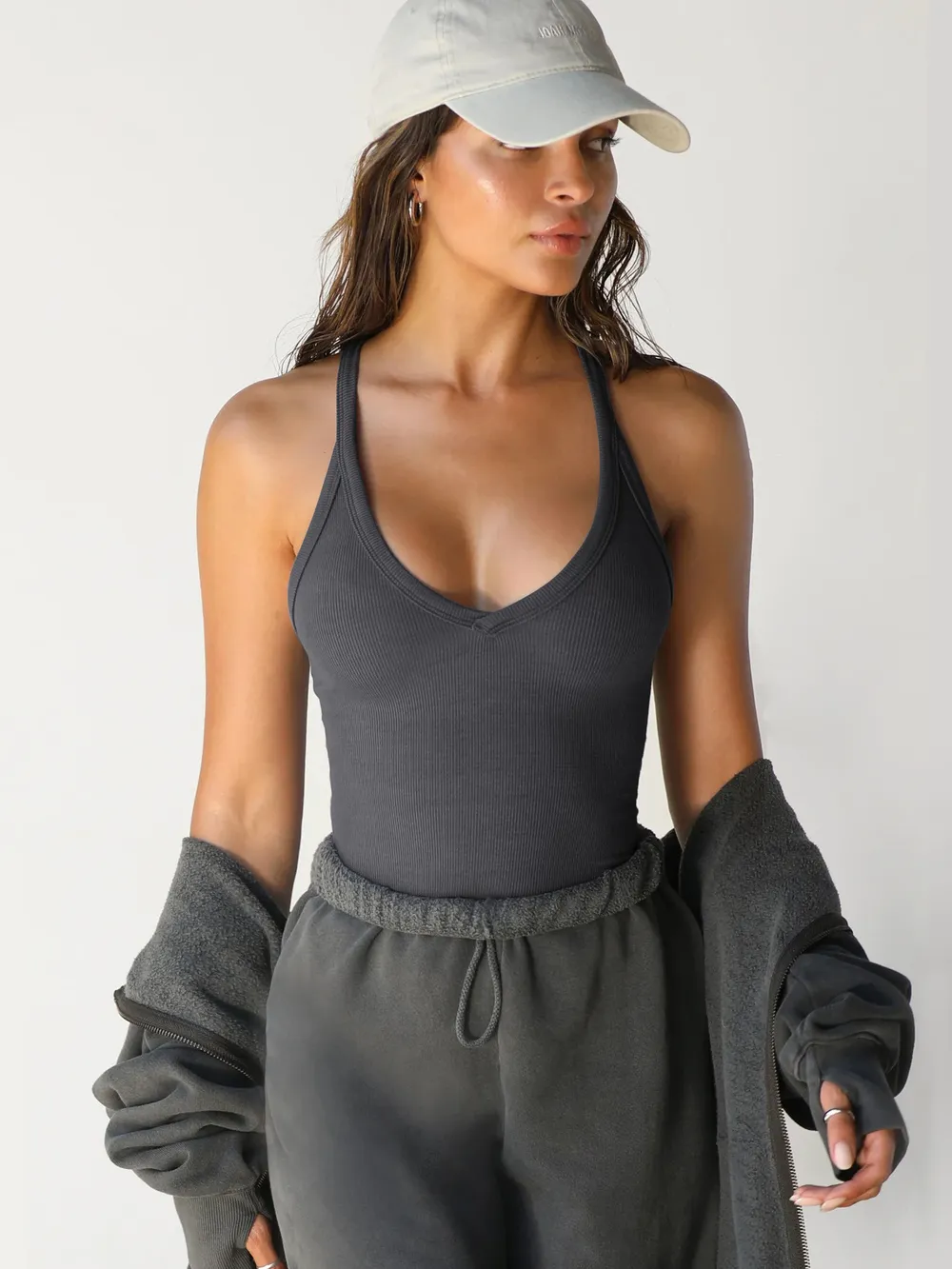 Ribbed V-Neck Halter Tank Top, image 22