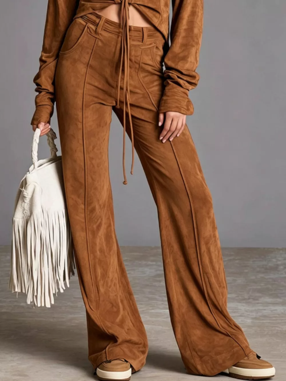 Full Size Lace-Up Long Sleeve Top and Wide-Leg Pants Set Plus Size, image 8