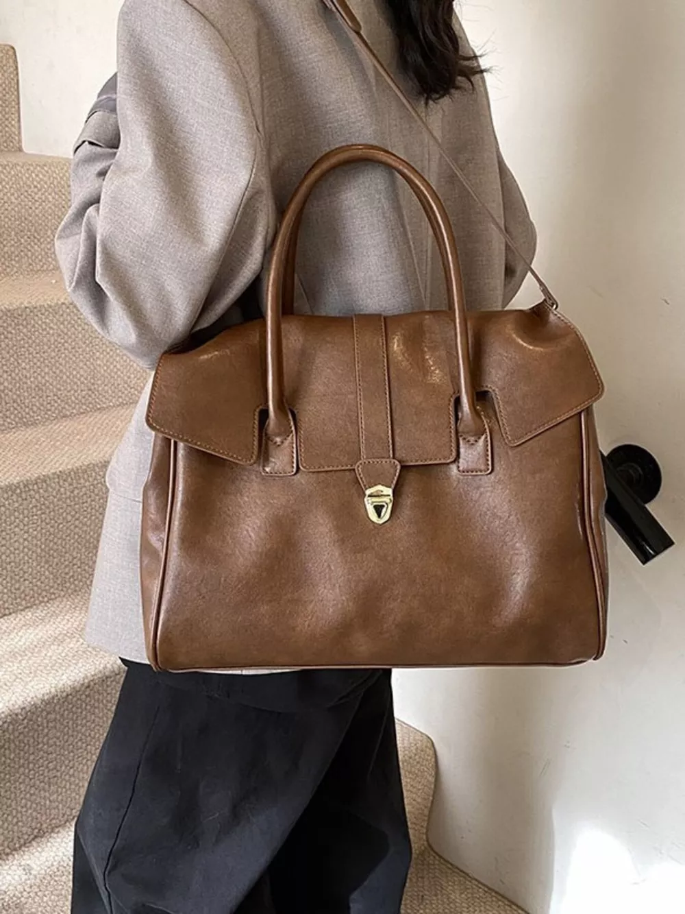 Buckle PU Leather Handbag, image 4