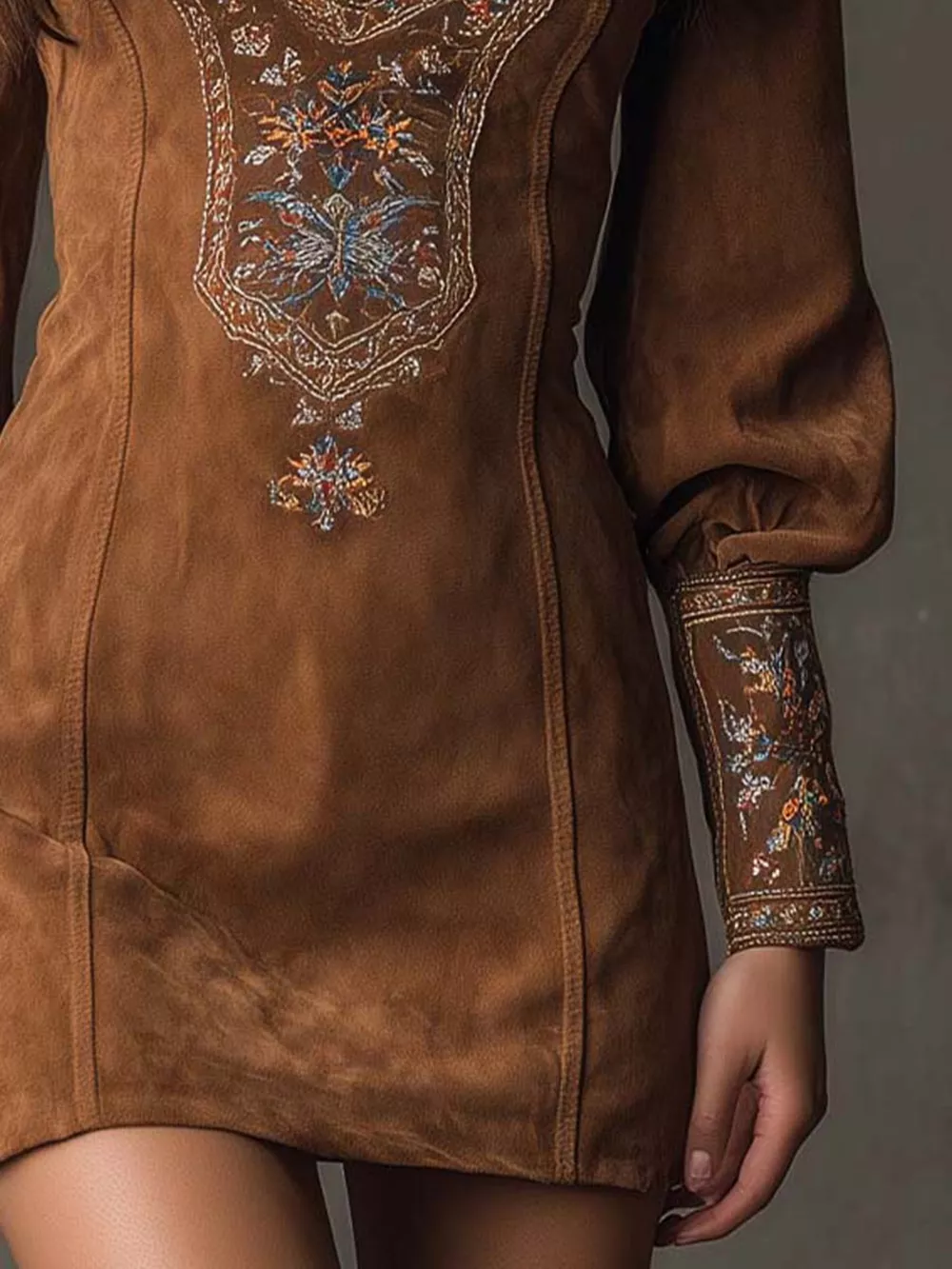 Embroidered Lantern Sleeve Mini Dress, image 4