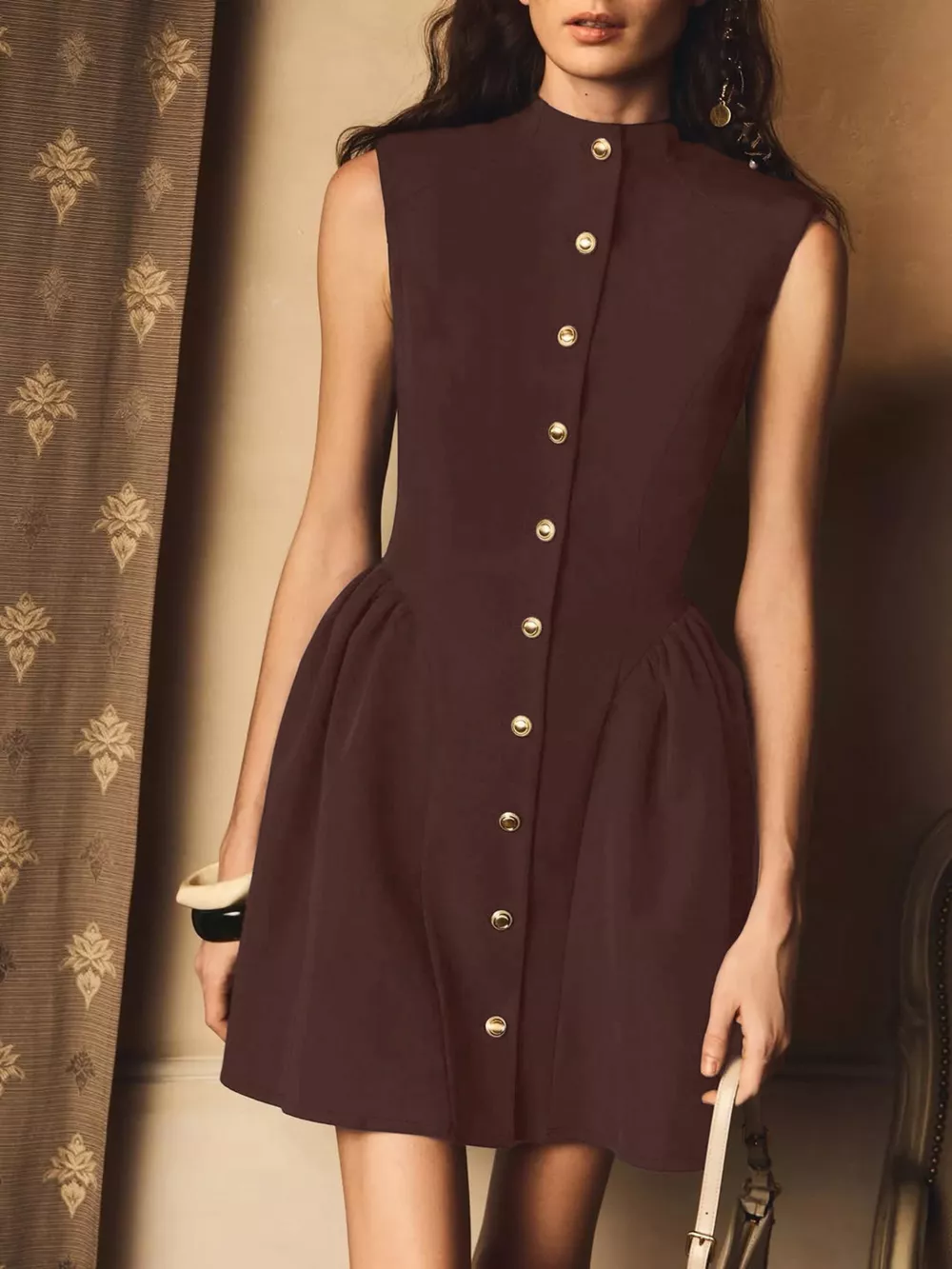 Sleeveless Button-Down A-Line Mini Dress, image 2