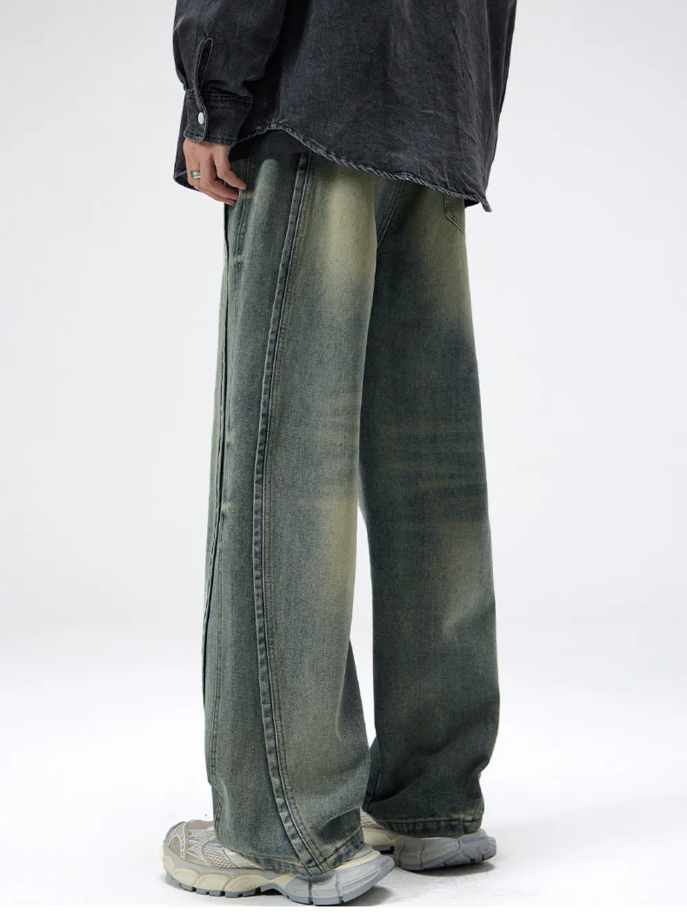 Men's Plus Size Drawstring Wide Leg Jeans, image 8