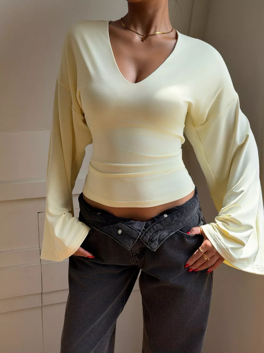 V-Neck Flare Sleeve T-Shirt