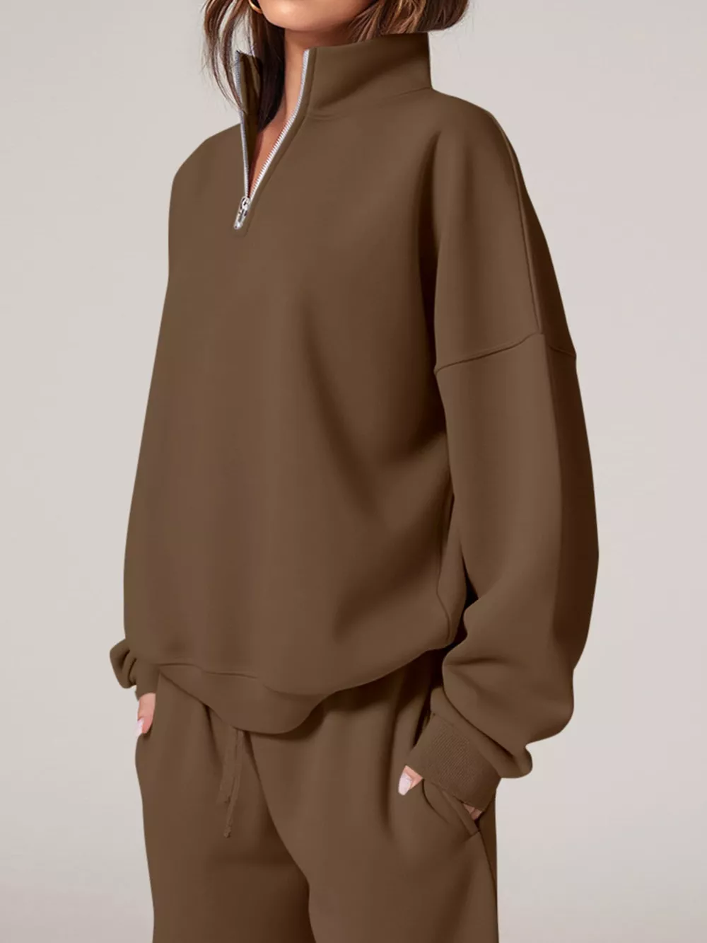 Half-Zip Sweatshirt and Wide-Leg Sweatpants Set, image 2