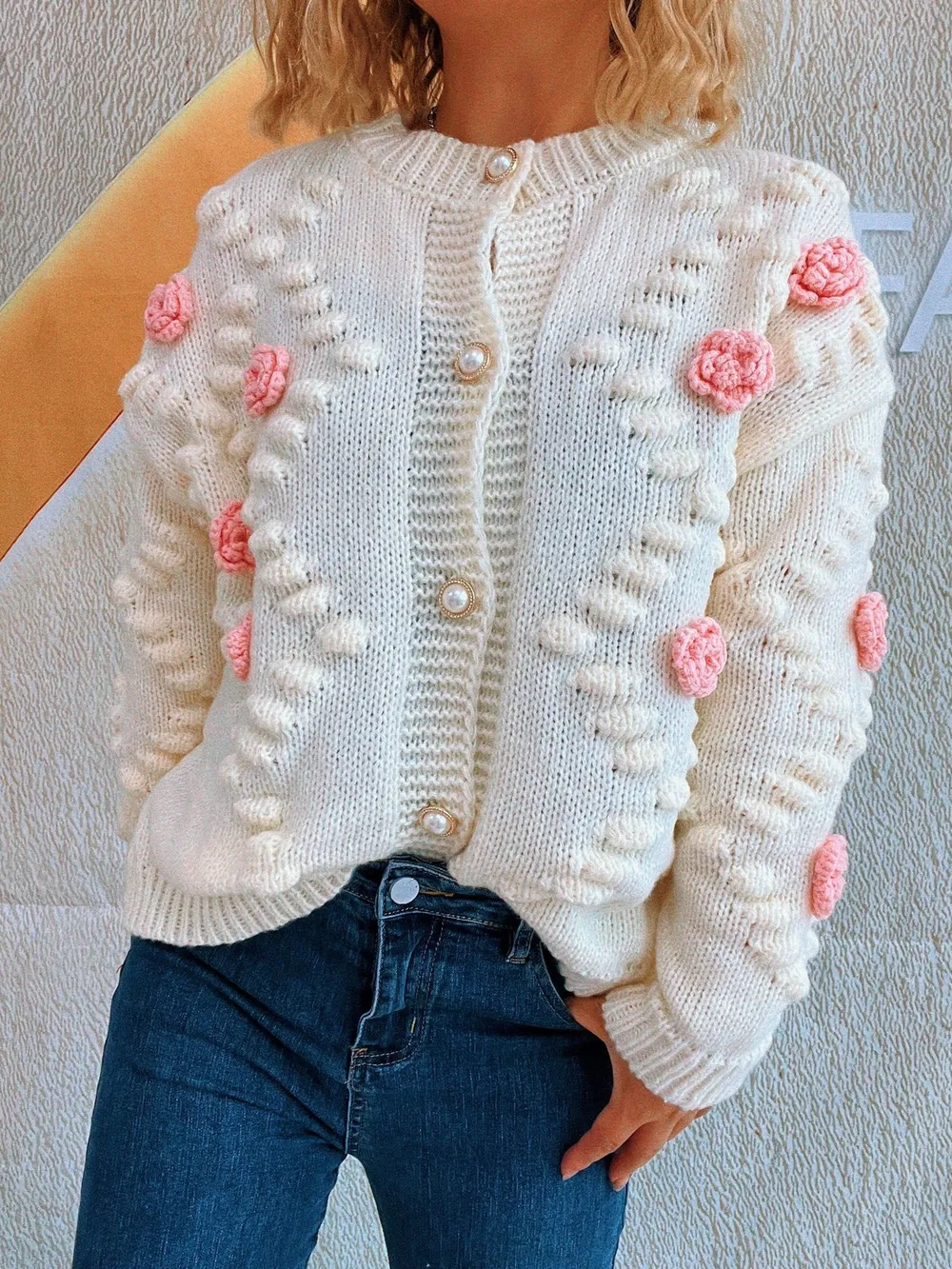 Flower Button Up Long Sleeve Cardigan, image 3
