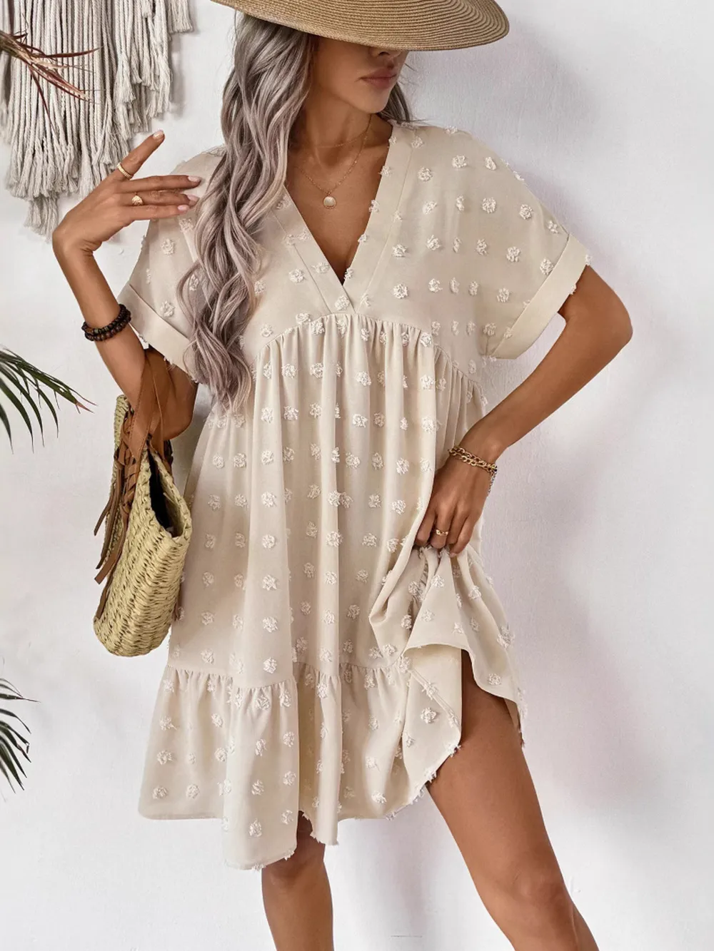 Ruffled Hem Swiss Dot Mini Dress, image 5