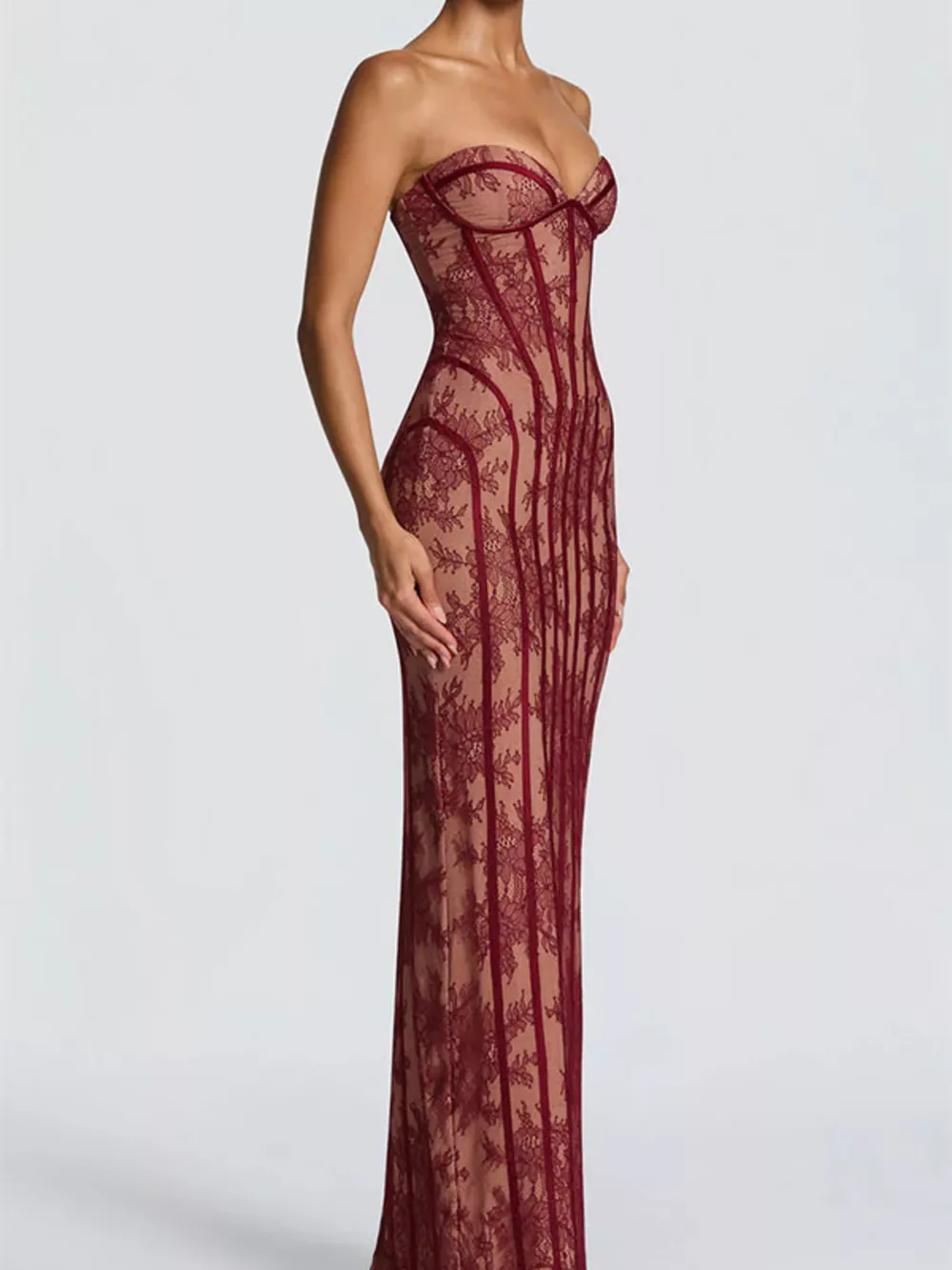 Lace Up Back Strapless Maxi Dress, image 8