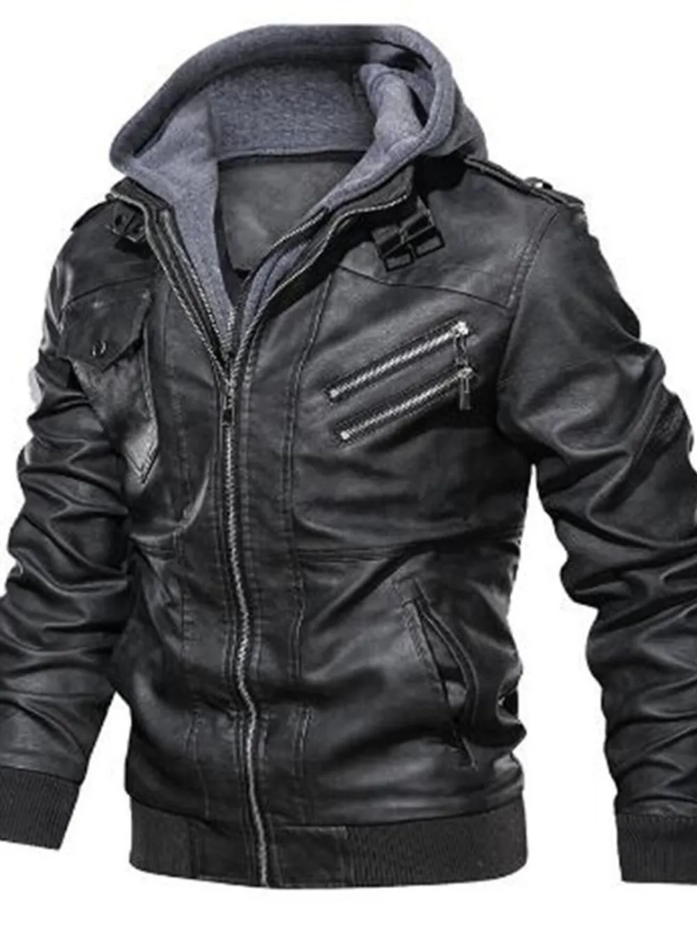 Men's Full Size Vintage Hooded Leather Jacket Plus Size, image 5