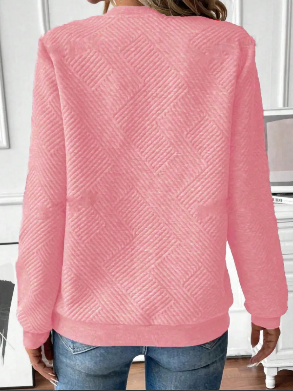 Quarter Zip Textured Long Sleeve Sweatshirt, image 8