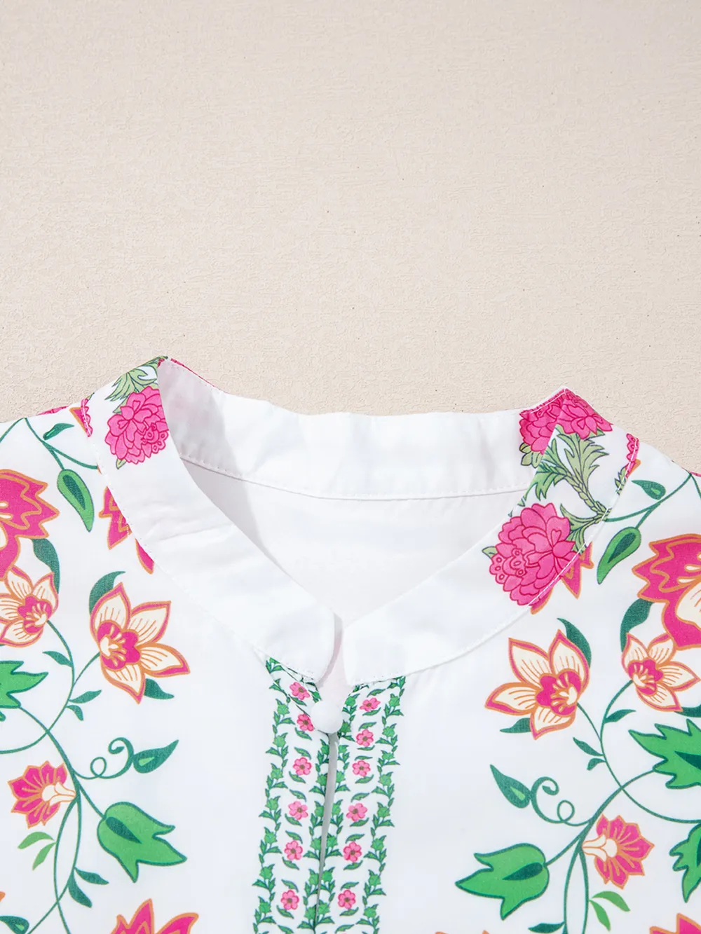 Floral Print Half Button Mandarin Neck 3/4 Sleeve Maxi Dress, image 6
