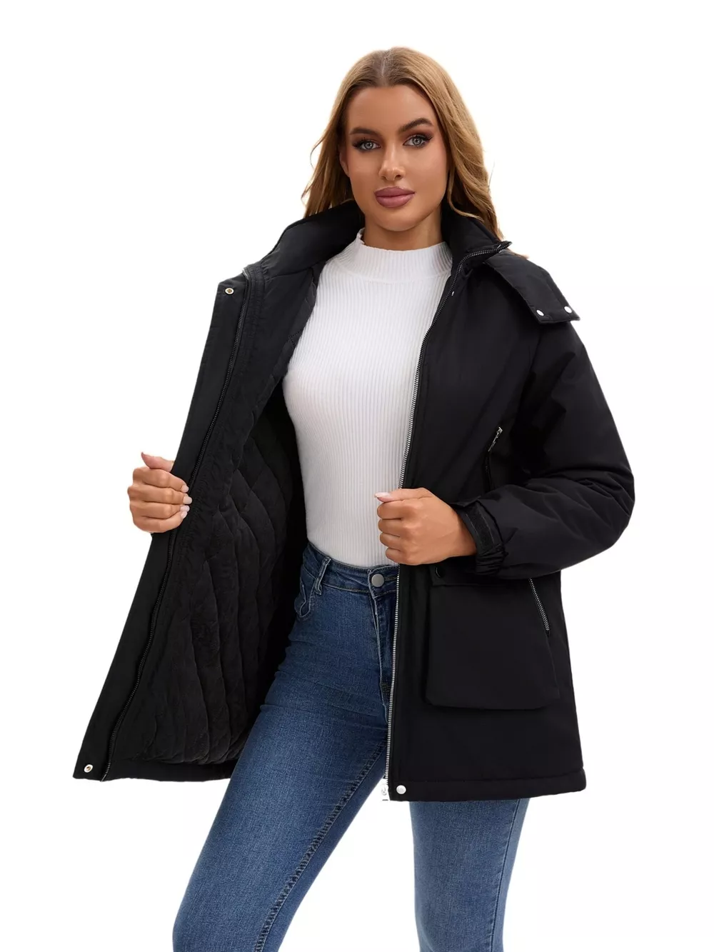 Full Size Zip Up Hooded Parka Outerwear Plus Size, image 13