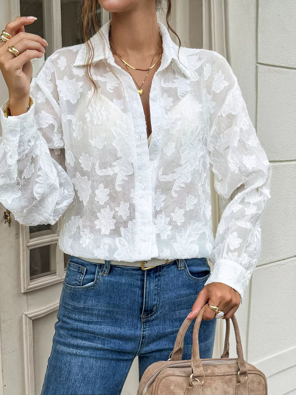 Sheer Floral Button Up Shirt, image 2