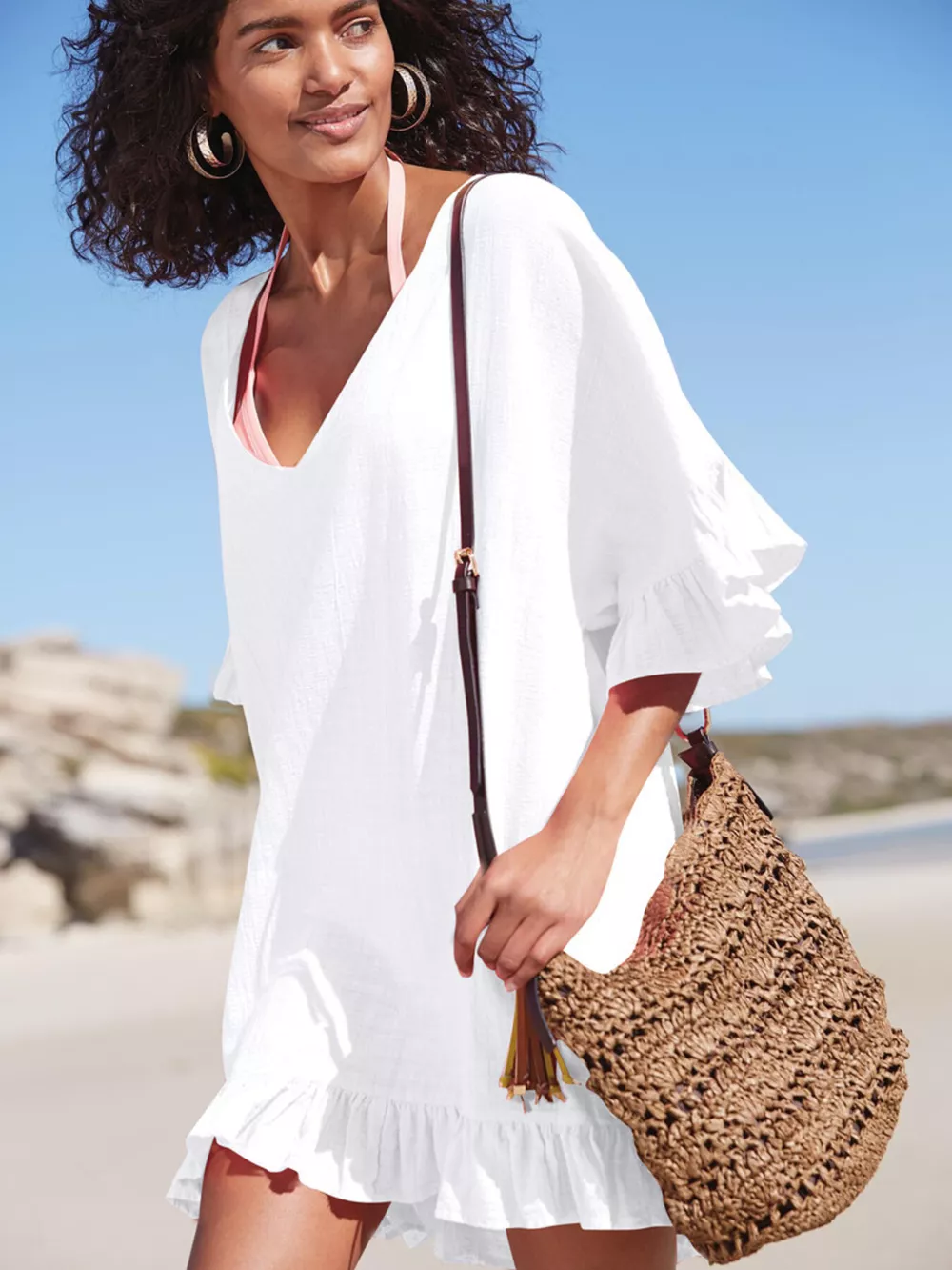 Ruffled Trim V-Neck Cover-Up Dress, image 2